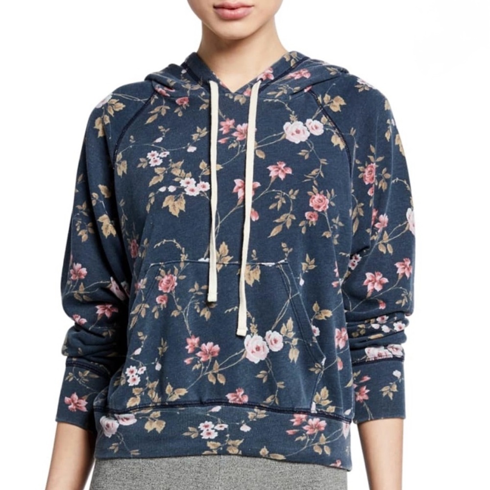 Sundry Navy Floral Hoodie Sweatshirt Pink Blue Floral Pullover Women’s 0